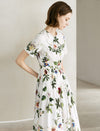 Round Neck Short Sleeve Floral Print Midi Dress