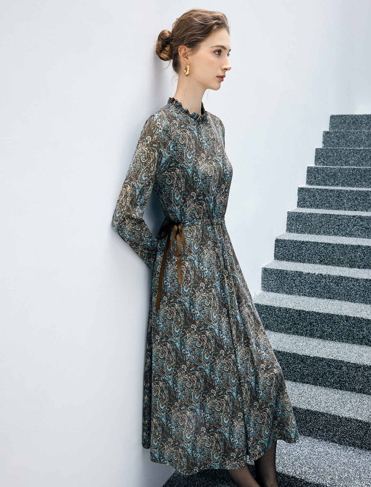 Paisley Turtleneck Long Sleeve Dress
