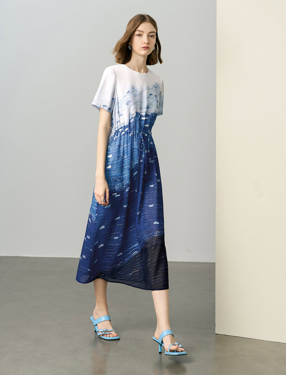 Ocean Breeze Round Neck Midi Dress