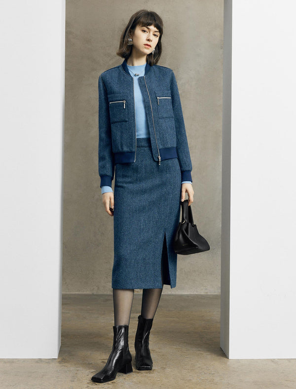 Wool Herringbone Bomber Jacket