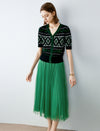 Retro Geo Jacquard Knit Short‑Sleeve Cardigan