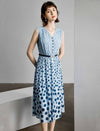 Blue Polka Dot Sleeveless Midi Dress