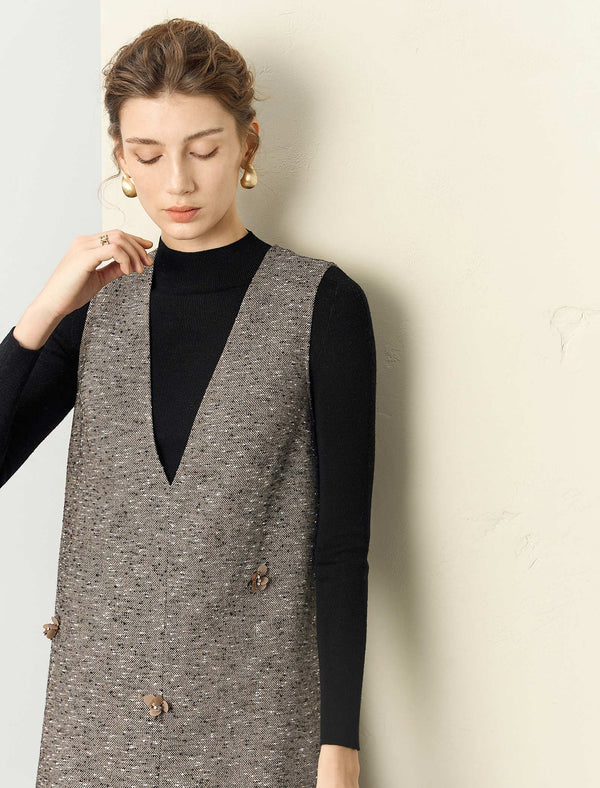 Tweed V-Neck Sleeveless Shift Dress