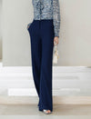 Navy Wide-Leg Suit Pants