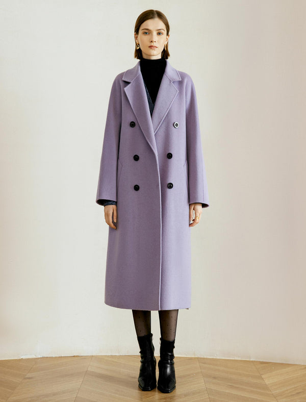 100% Wool Purple Double-Faced High-End Coat