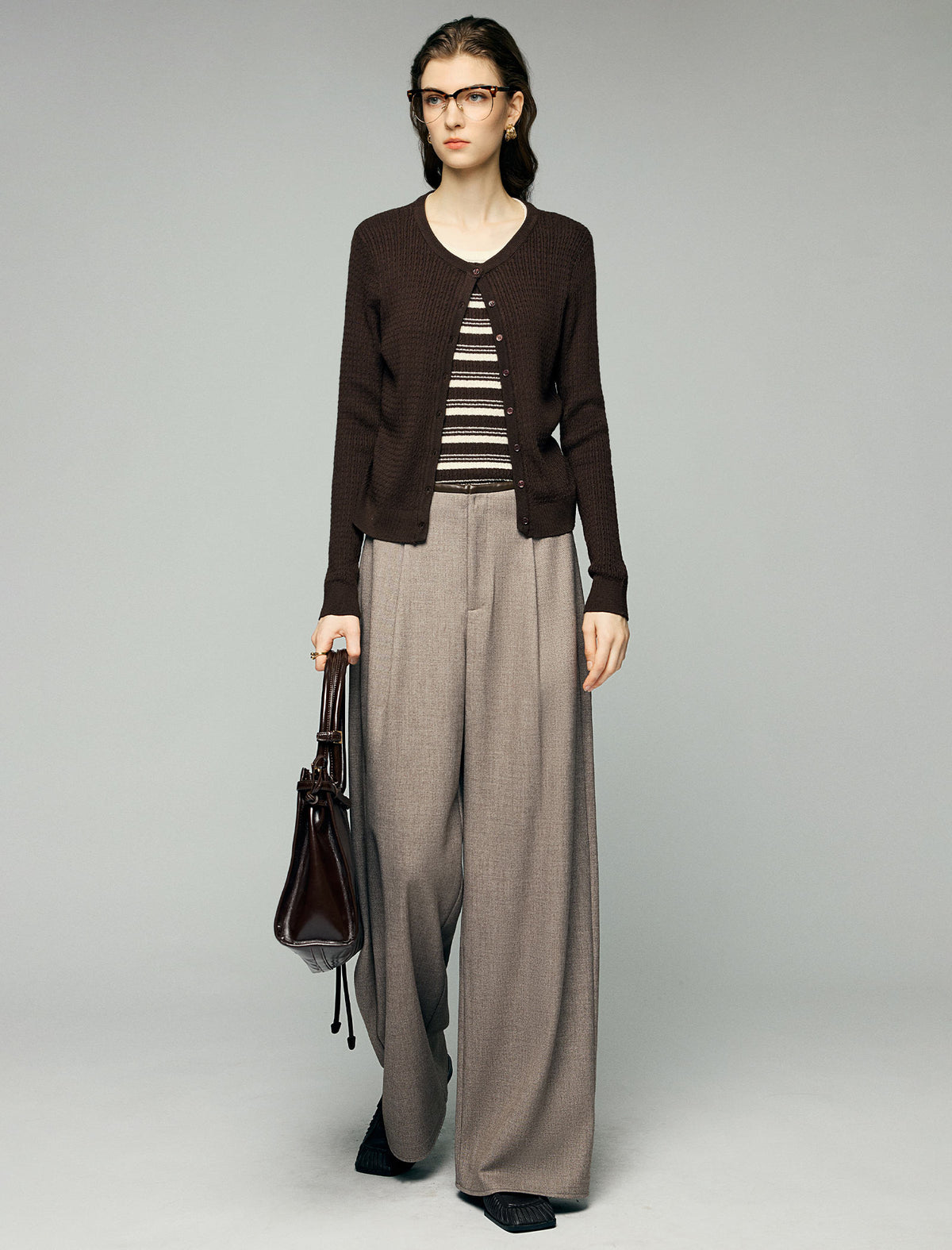 Blend Textured Long Sleeve Button Front Cardigan