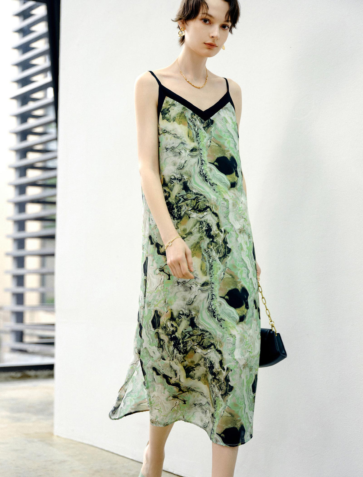 Contrast Trim Slip Midi Dress