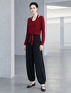 Draped Wool-Blend Ruched Waistband Lantern Pants