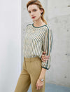 Crew Neck Striped 3/4 Sleeve Top