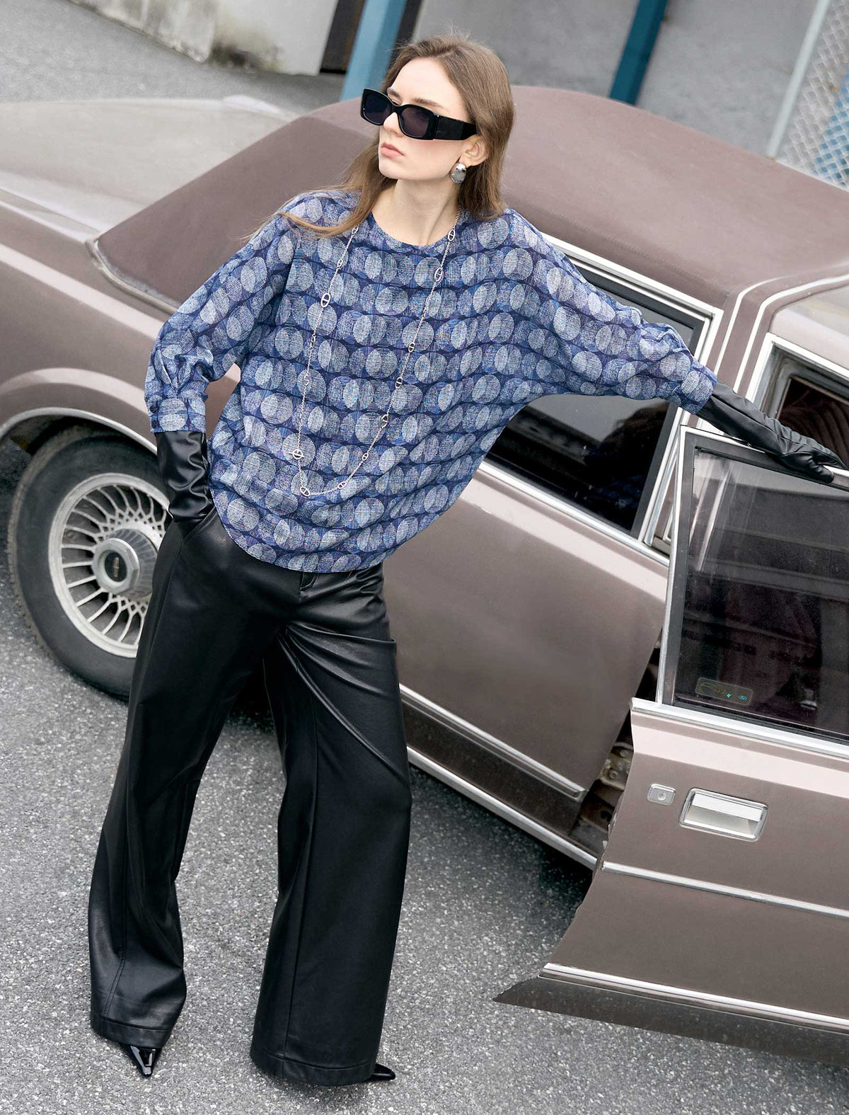 Vintage Printed Round Neck 3/4 Sleeve Blouse