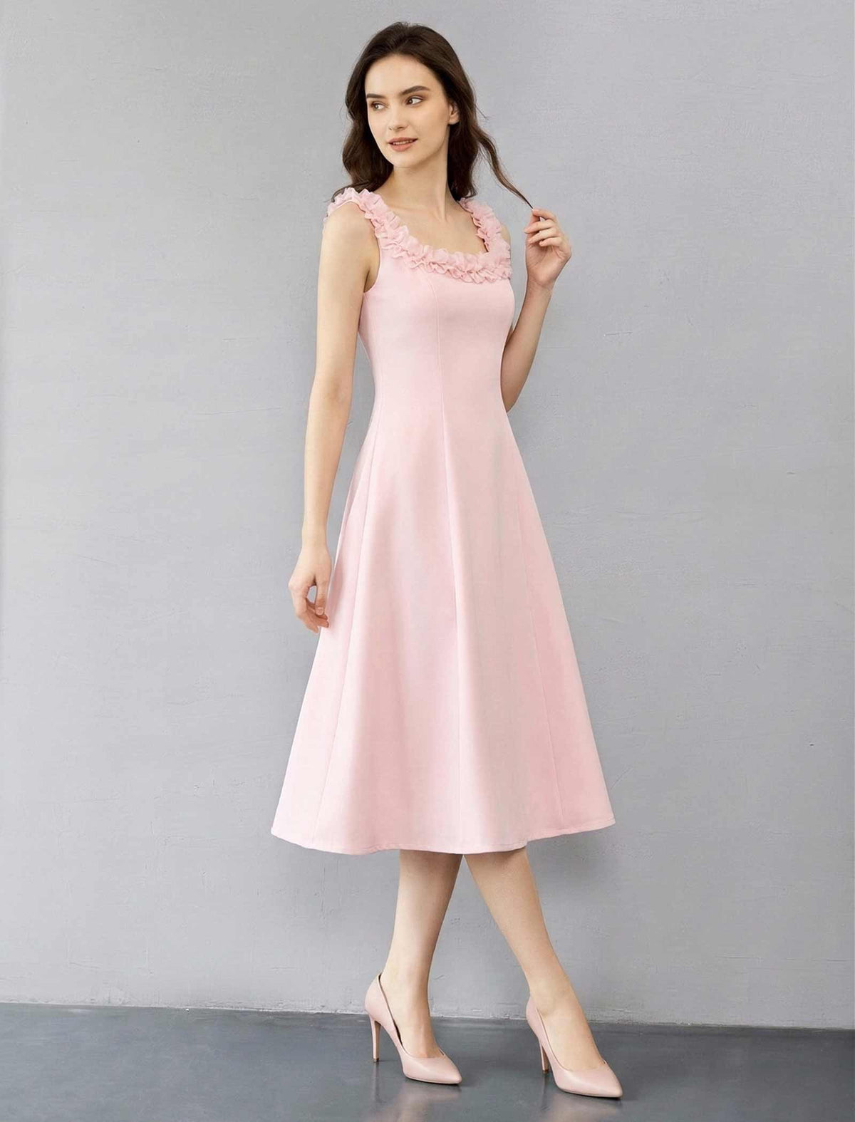 Elegant Square Neck Flare Dress