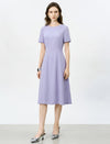 Lavender Seamed Short Sleeve Fit And Flare Midi Dress