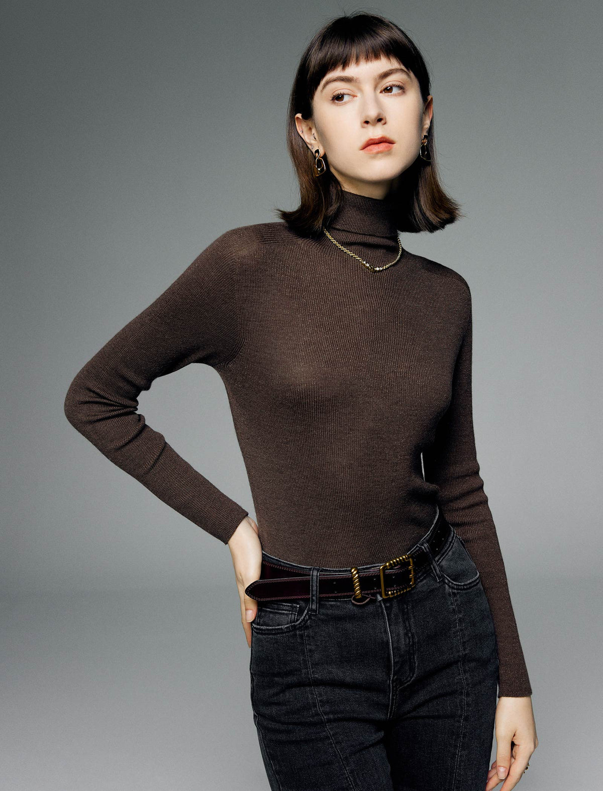 Wool Blend Turtleneck Top