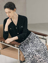 Abstract Floral Print Paneled A-Line Midi Skirt