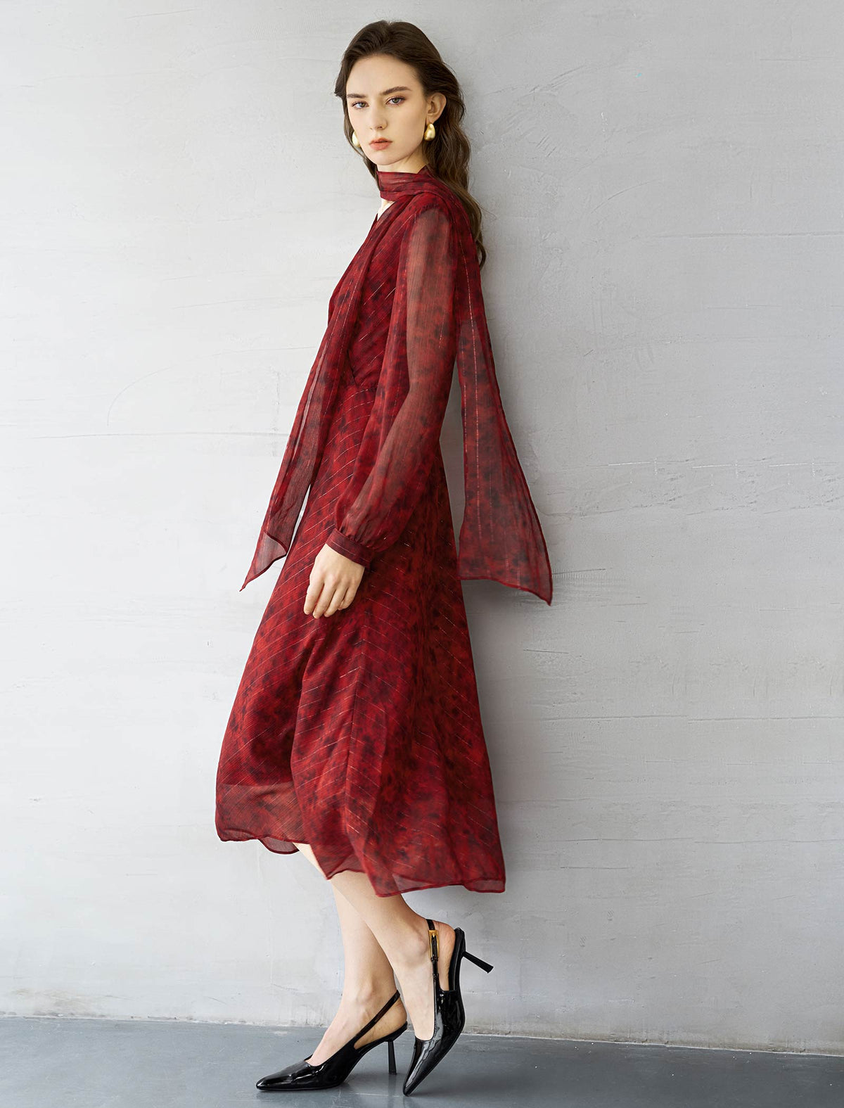 Ruby Red Metallic Stripe Midi Dress