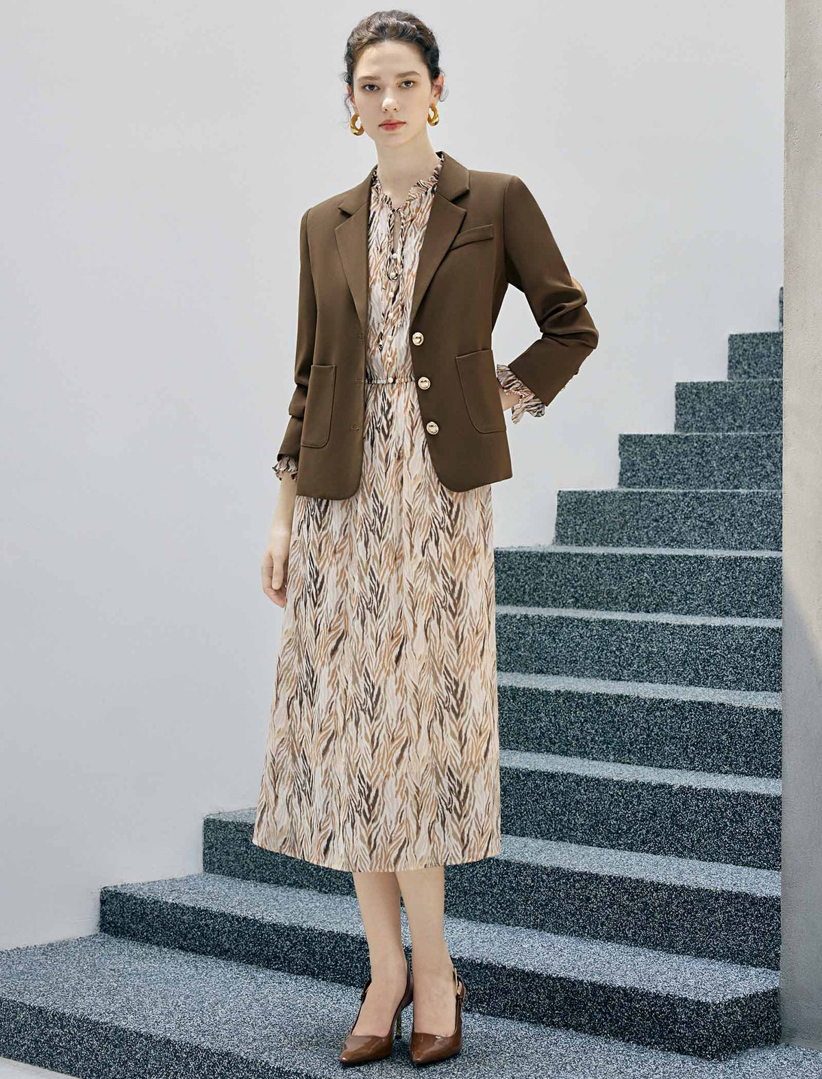 Double Breasted Notched Lapel Tailored Blazer