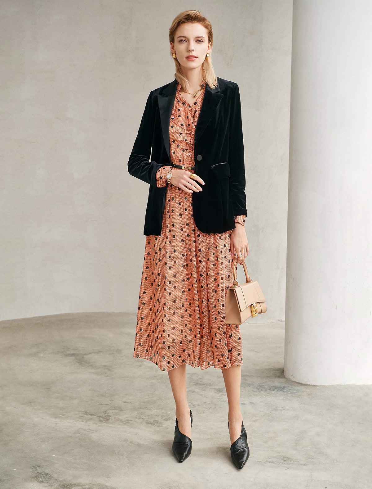 Classic Refined Velvet-Trim Blazer