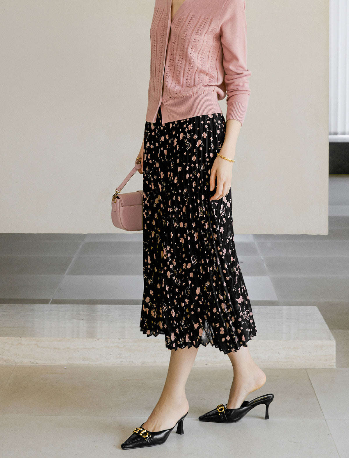 Ditsy Pleated Midi Skirt