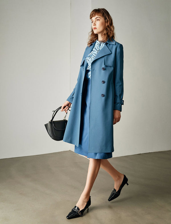 Blue Double-Breasted Trench Coat