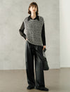 Gray Hollow-Out Round Neck Vintage Old-Money Loose Sweater