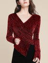 Glittery Wrap-Front Long Sleeve Top