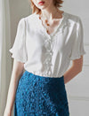 White V-Neck Short Sleeve Chiffon Top