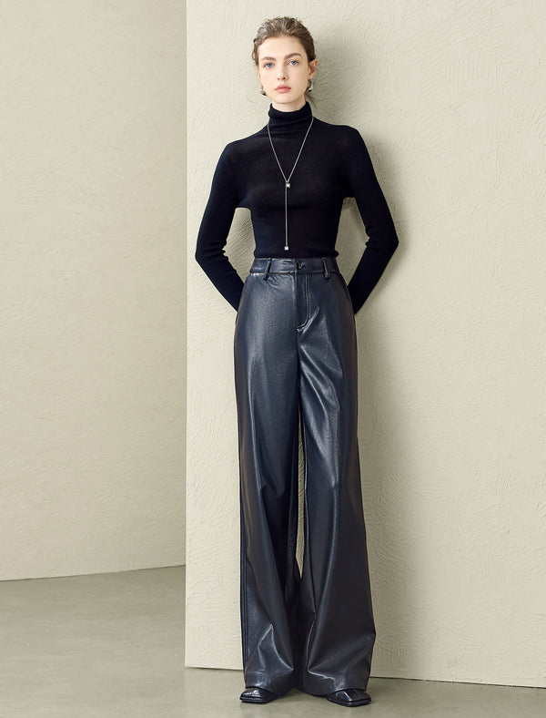 High-Waisted Faux Leather Wide-Leg Pants