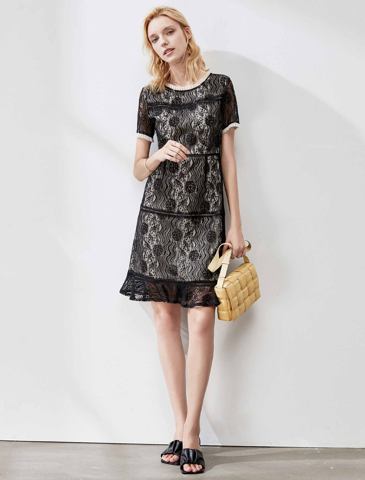 Elegant Openwork Lace A-Line Midi Dress