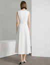White Boat Neck Sleeveless Lace Slit Waist-Fitted Midi Dress
