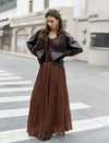 Coffee Pleated Maxi Skirt