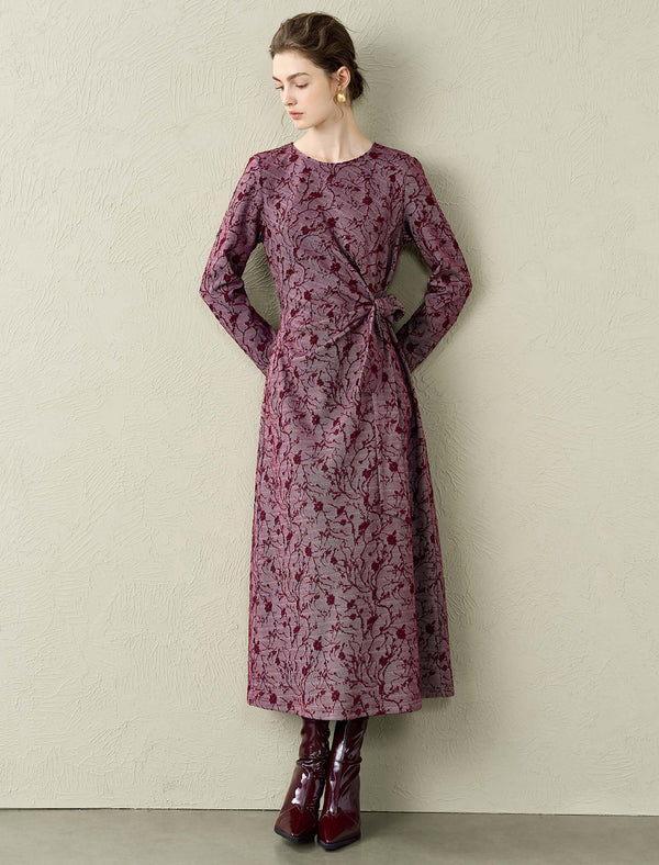 Burgundy Floral Print Midi Dress