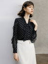 Polka Dots Bow Tie Ruffle Sleeve Blouse