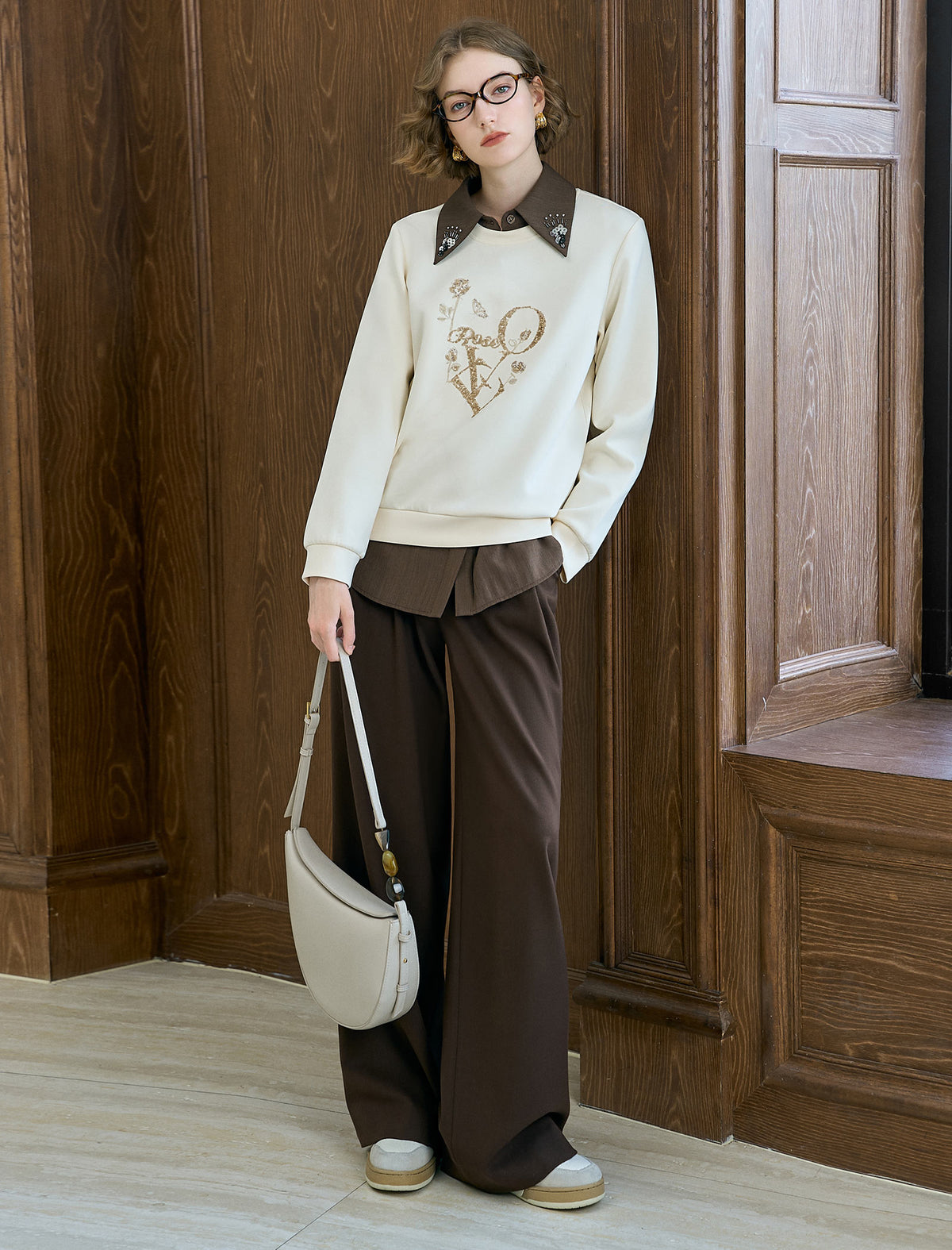 Cream Love Embroidered Sequin Sweatshirt