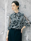 Vintage Stripe Dotted Bow Tie Chiffon Blouse