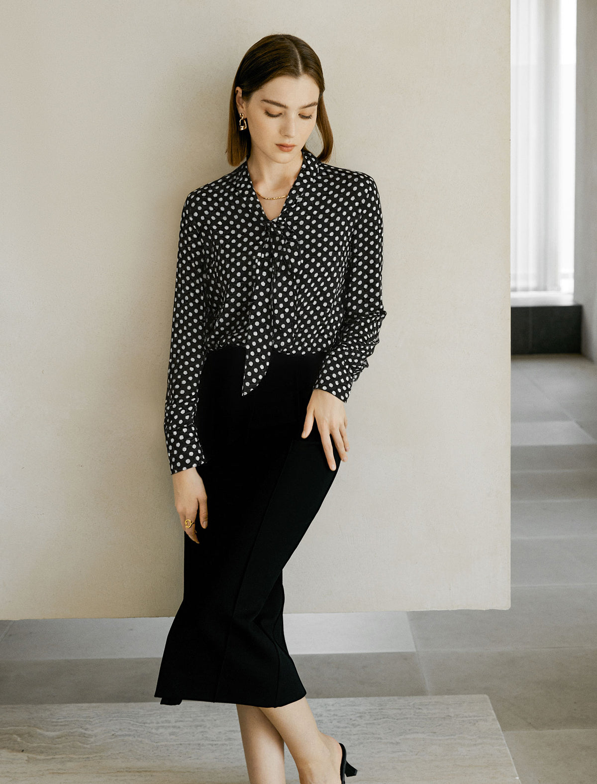 100% Mulberry Silk Bow Tie Neck Print Blouse