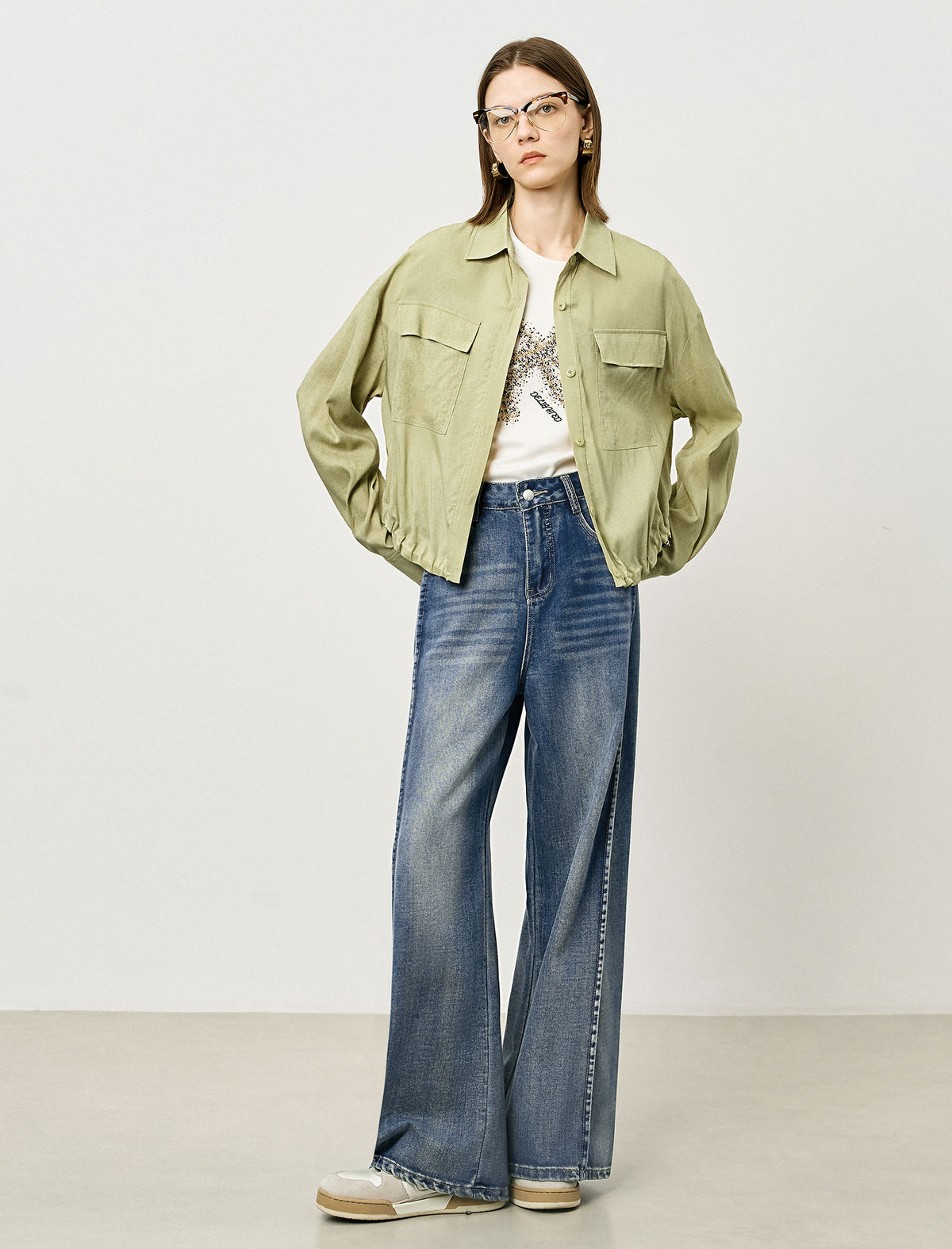 Yellow Loose Long-Sleeve Utility Shirt