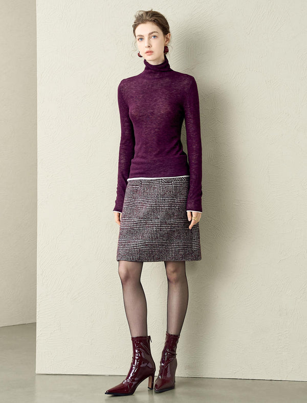 100% Wool Slim Fit High-Neck Knit Top