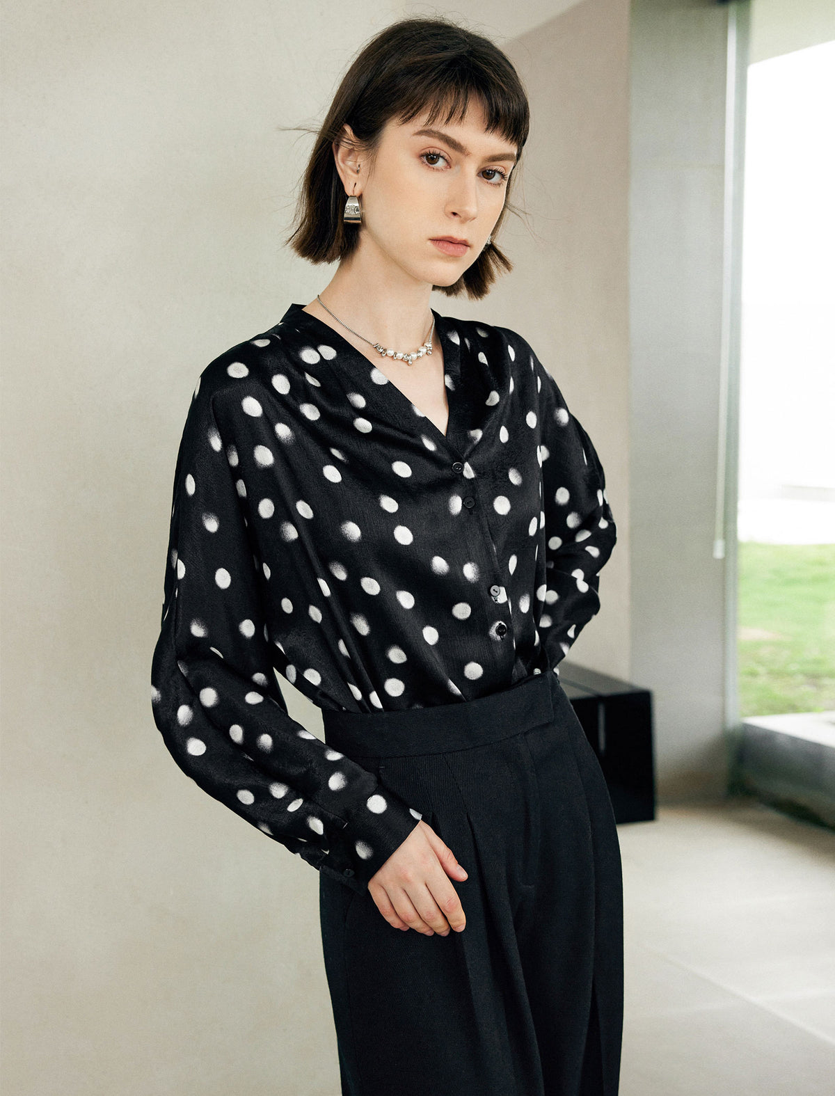 Polka Dot V-Neck Blouse