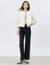 Cream Quilted Bomber Jacket