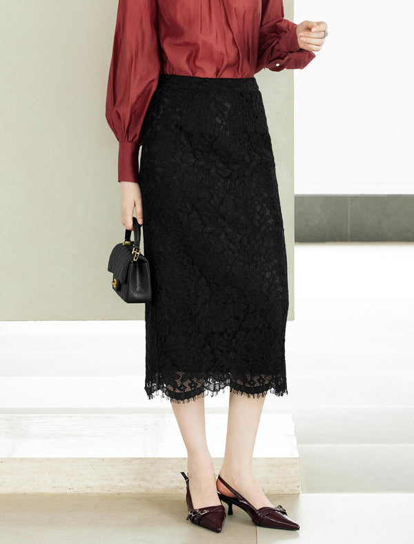 Lace Back Slit Midi Skirt