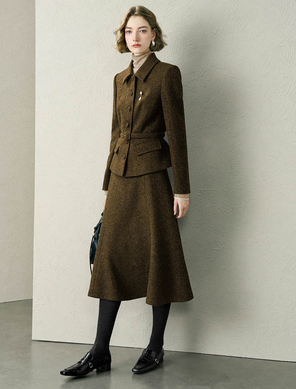 Wool Blend A-Line Midi Skirt