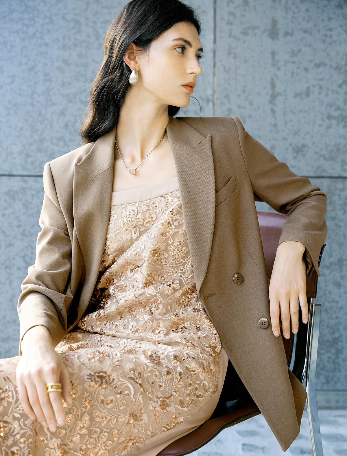 Taupe Double-Breasted Blazer