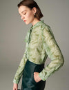 Print Tie-Neck Blouse