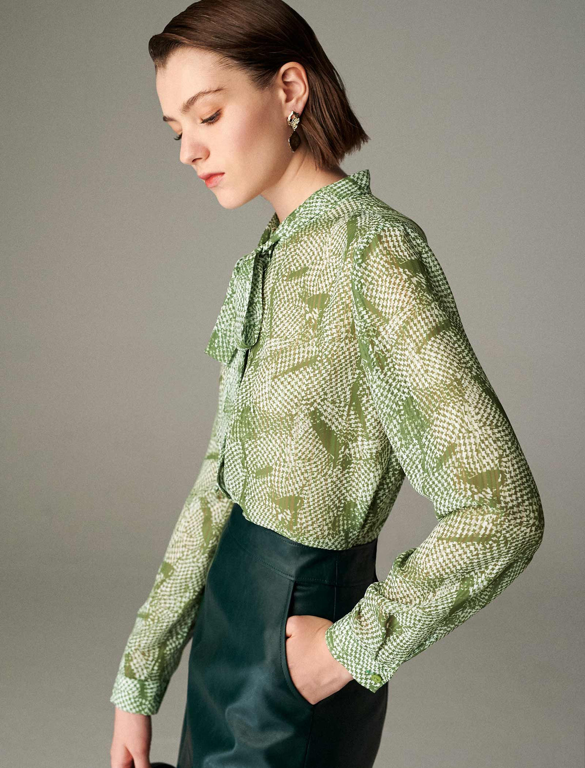 Print Tie-Neck Blouse