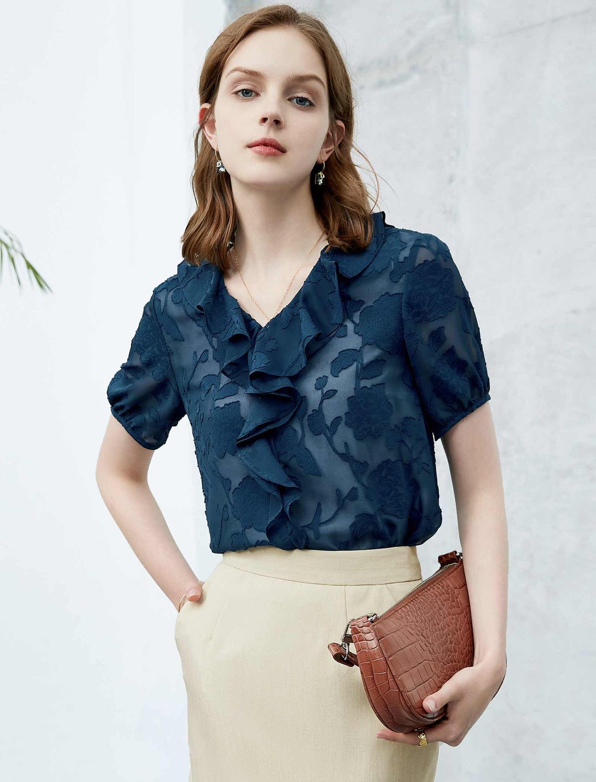Lace Ruffle V-Neck Shirt