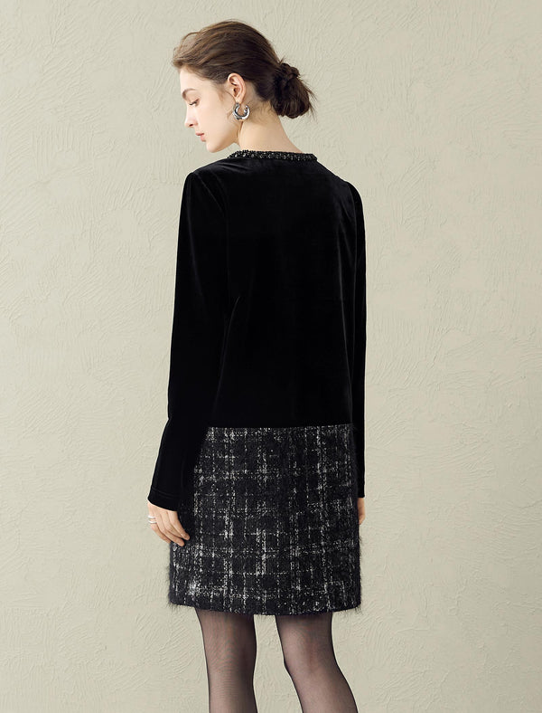 Black Velvet and Tweed Shift Dress