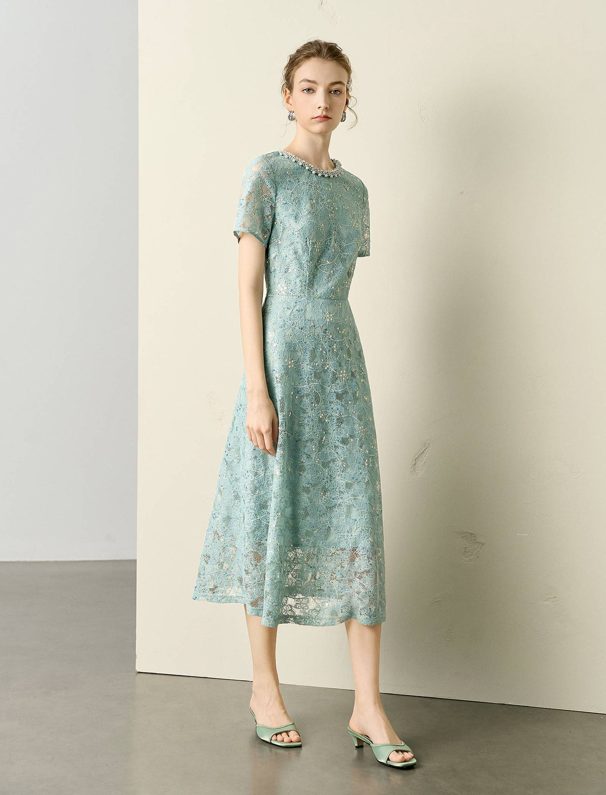 Lace Embellished Midi Dress