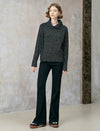 Charcoal Wool-Blend Shawl Collar Sweater
