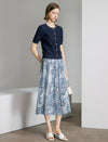 Leaf Print Pleated Midi Skirt