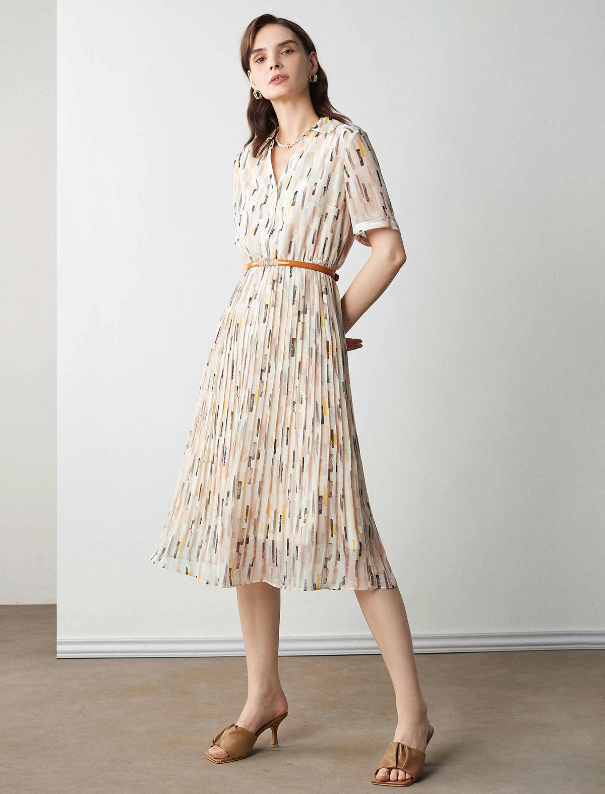 Collared Floral Pleated Shirt Dress